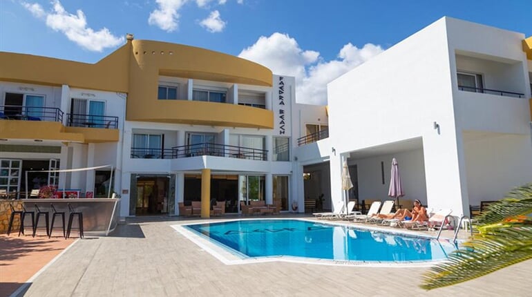 Hotel Faedra Beach: fotografie vybavení exteriérů a interiérů ubytování.