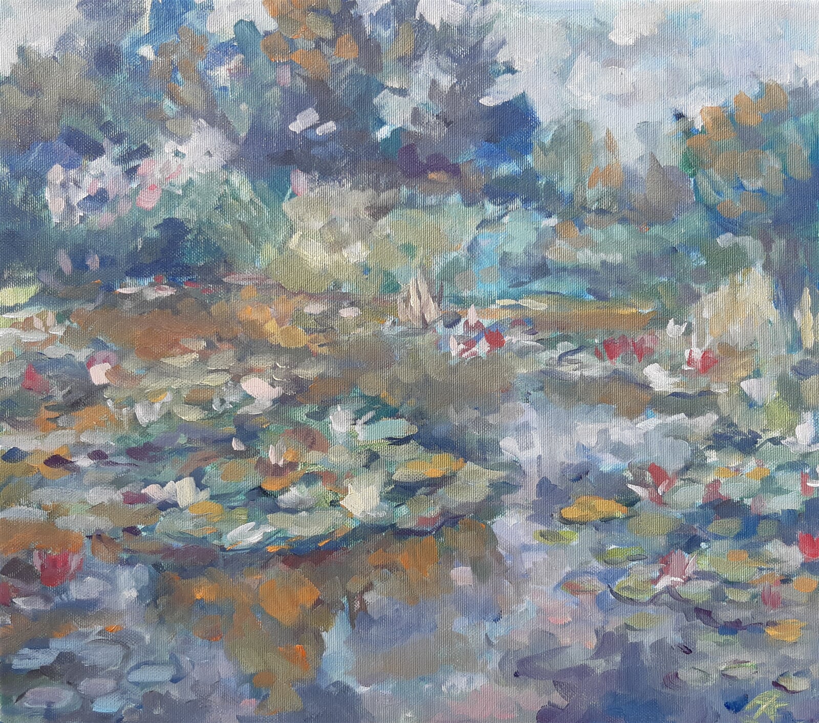 Adéla Topolová: Lekníny v zahradě, 35 × 40 cm