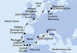 MSC Grandiosa - Německo, Dánsko, Velká Británie, Španělsko, Portugalsko, ... (z Kielu)