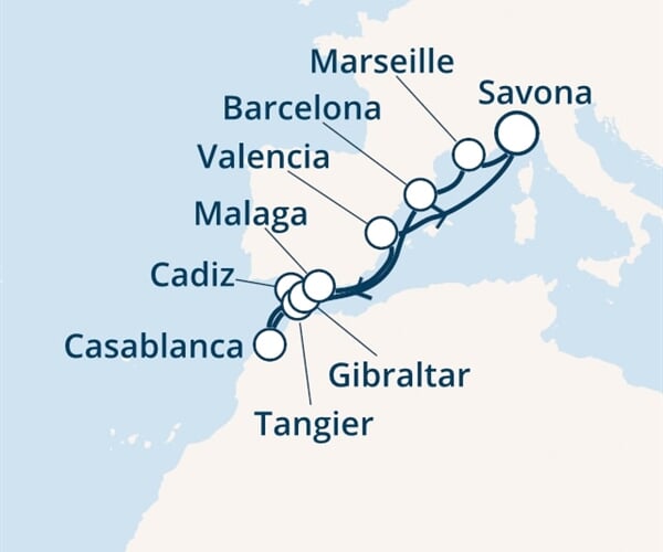 Costa Favolosa - Itálie, Francie, Španělsko, Maroko, Velká Británie (ze Savony)