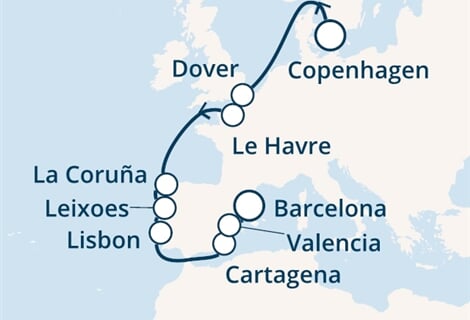 Costa Fascinosa - Dánsko, Velká Británie, Francie, Španělsko, Portugalsko (z Kodaně)