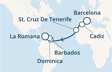 Costa Pacifica - Španělsko, Nizozemské Antily, Dominika, Dominikán.rep. (z Barcelony)