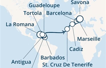 Costa Pacifica - Dominikán.rep., Nizozemské Antily, Panenské o. (britské), Španělsko, Francie, ... (z La Romana)