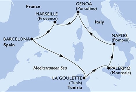 MSC Opera - Španělsko, Tunisko, Itálie, Francie (z Barcelony)