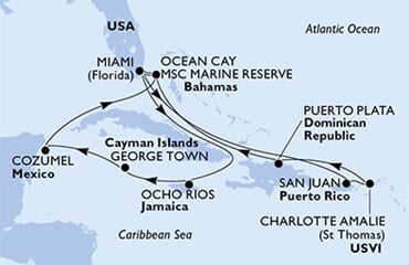 MSC Seashore - USA, Jamajka, Kajmanské o., Mexiko, Bahamy, ... (z Miami)