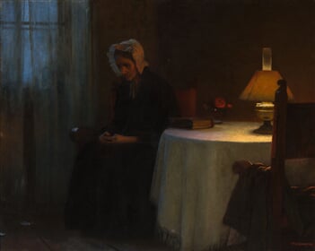 Večer (Sedící stará žena v interiéru)