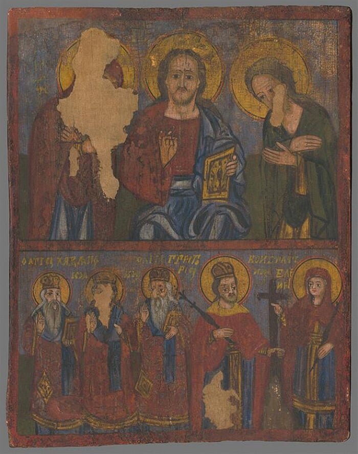 Deesis so sv.Charlampím, sv. Jánom Zlatoústym, sv. Gregorom Nazianskym, sv. Konštantínom a Helenou