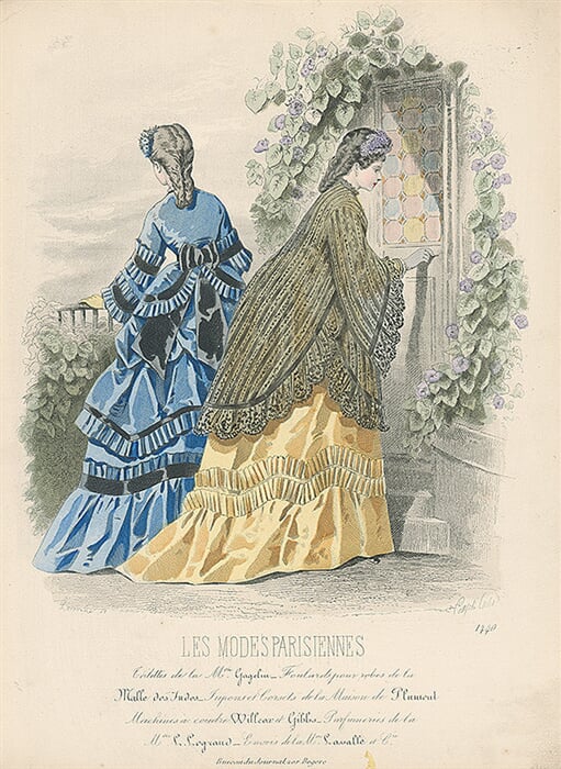 List z módneho časopisu Les Modes Parisiennes. Vychádzkové šaty podľa návrhu Mon.Gagelina