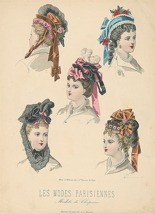 List z módneho časopisu Les Modes Parisiennes. Modely klobúkov