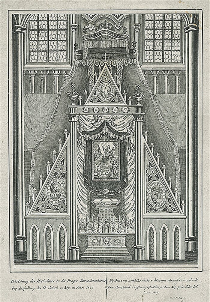 Zobrazenie hlavného oltára v pražskom metropolitnom kostole