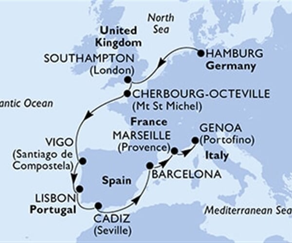 MSC Magnifica - Německo, Velká Británie, Francie, Španělsko, Portugalsko, ... (Hamburk)
