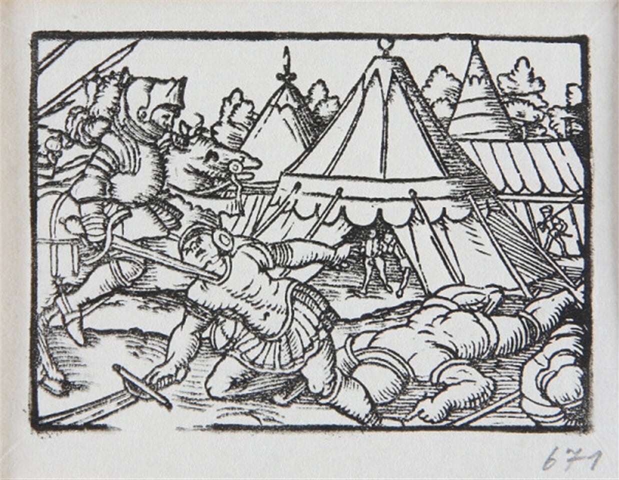 Zabitie rytiera pred stanom - Ilustrácia ku kronikám o Štylfrídovi, Bruncvíkovi a o panne Vlaste