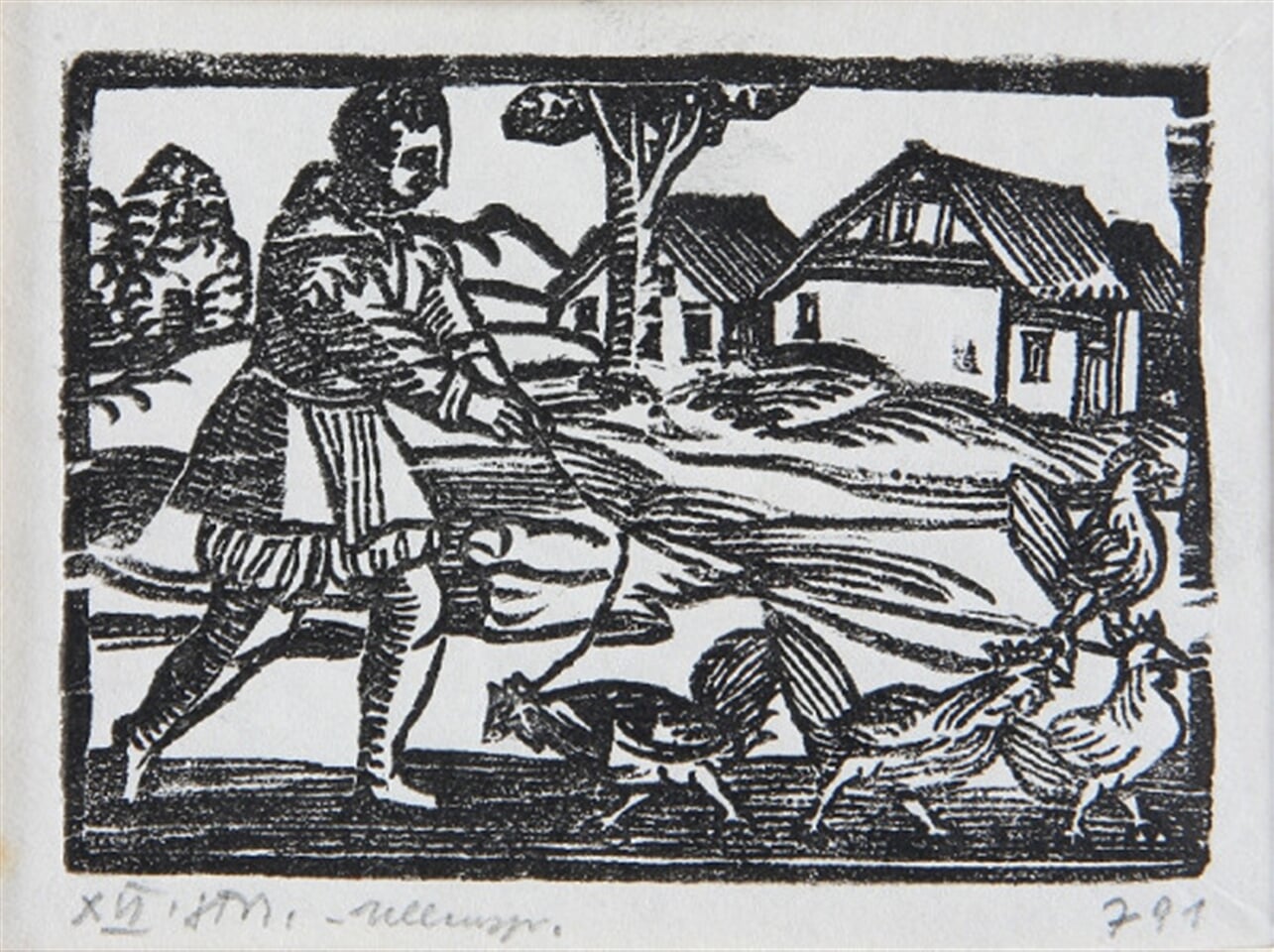 Muž vedúci na povrázku hydinu - Ilustrácia k príbehom Tilla Eulenspiegla