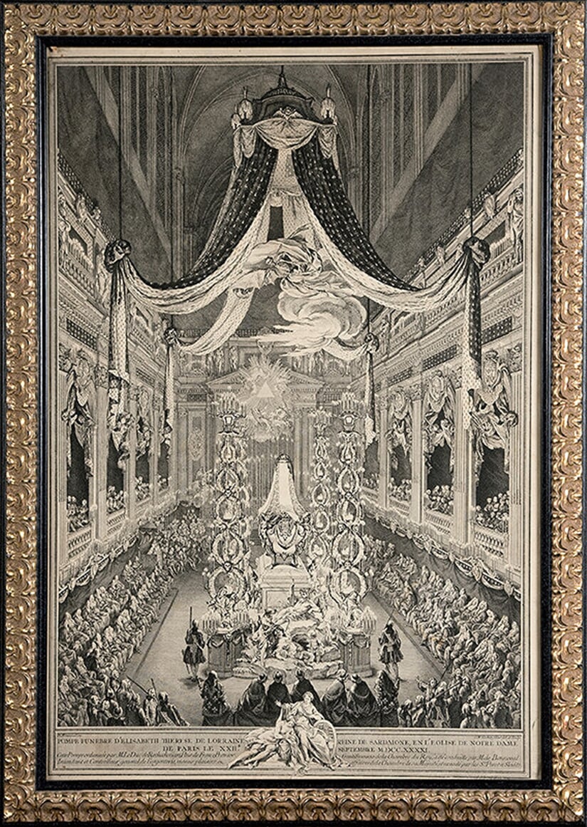 Pohrebná slávnosť zosnulej Alžbety Terézie Lotrinskej v Kostole Notre Dame v Paríži dňa 22. septembra 1741.  