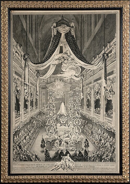 Pohrebná slávnosť zosnulej Alžbety Terézie Lotrinskej v Kostole Notre Dame v Paríži dňa 22. septembra 1741.  