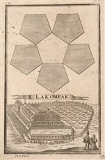 Geometrická figúra a pohľad na kaštieľ Lakompak (Lackenbach)