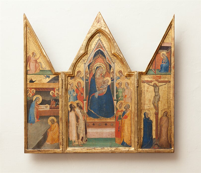 Triptych s Trůnící Pannou Marií s dítětem s anděly, světicemi a světci