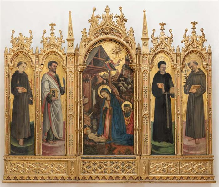 Polyptych s Adorací Ježíška a světci