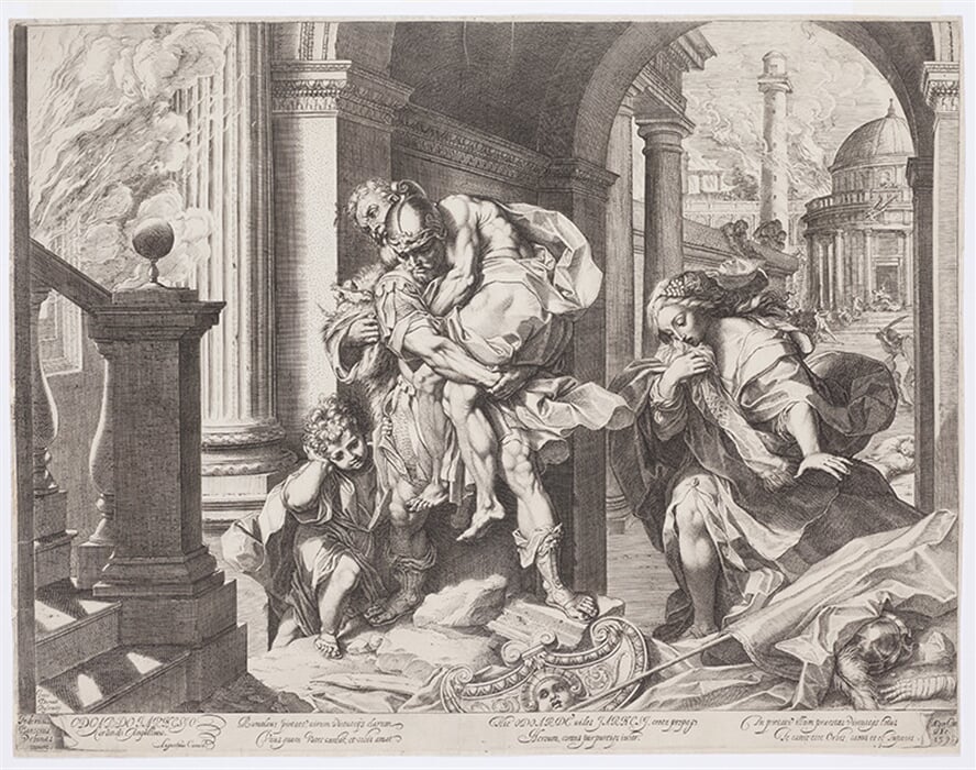 Aeneas zachraňuje otce z hořící Tróje