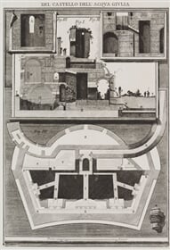 Řez a půdorys Fontány Juliánského vodovodu, Le Rovine del Castello dell´Acqua Giulia, tab. X