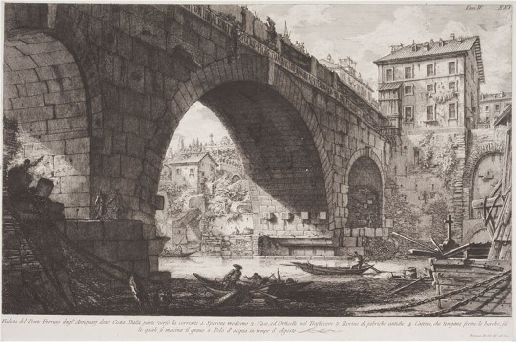 Ponte Ferrato (most Cestiův) - Le Antichita Romane, díl IV., tab. XXI