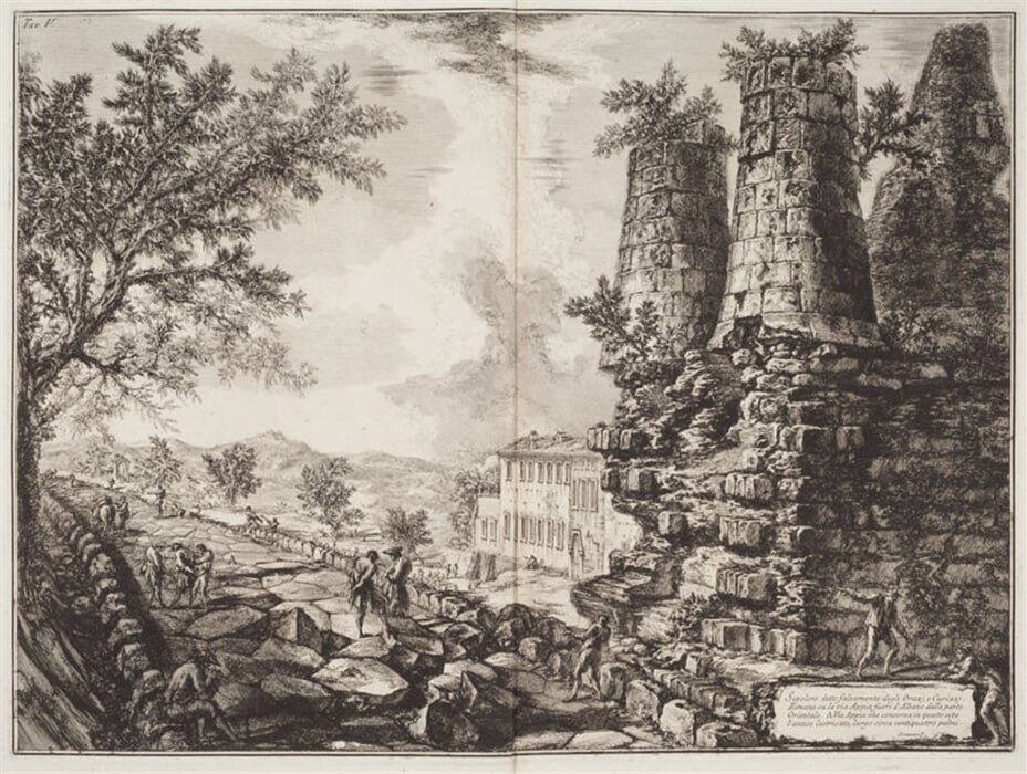 Hrobka nesprávně zvaná Horatiů a Curatiů, z alba Antichita d´Albano e di Castel Gandolfo, list V