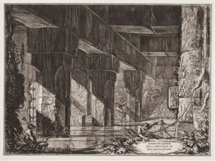 Vyobrazení výpusti z jezera Albano - Vodní peklo, z alba Descrizione e Disegno dell'Emissario del Lago Albano, tab. VI