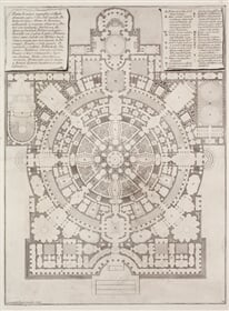 Půdorys rozlehlé a velkolepé akademie (Pianta di ampio magnifico Collegio), z cyklu Opere Varie di Architettura, tab. 22