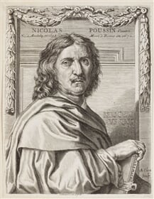 Nicolas Poussin podobizna z G. P. Bellori, Vite de’ pittori, scultori et architetti, Řím 1672