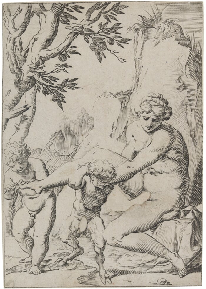 Nymfa, putto a satyr