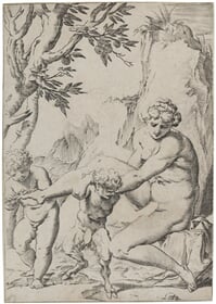 Nymfa, putto a satyr