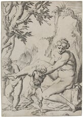 Nymfa, putto a satyr