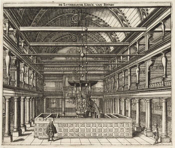 Interiér luteránského kostela, z cyklu Topografické pohledy na Amsterdam