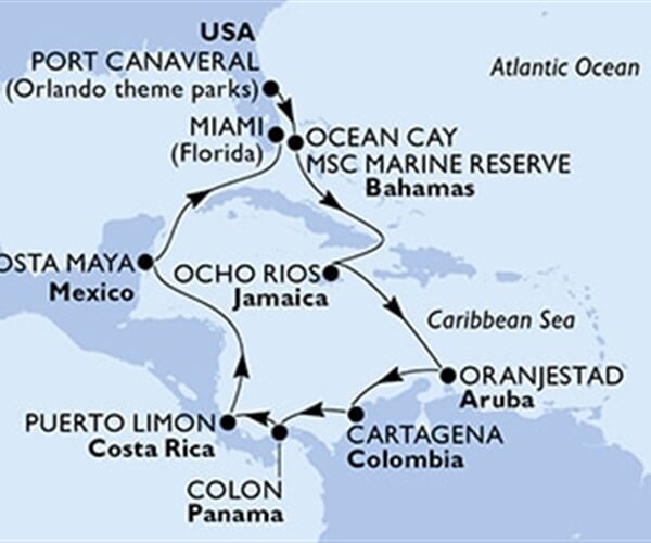 MSC Divina - USA, Bahamy, Jamajka, Aruba, Kolumbie, ...