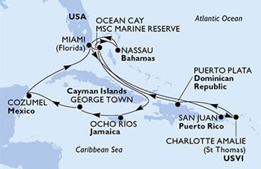MSC Seashore - USA, Portoriko, Panenské o. (americké), Dominikán.rep., Bahamy, ... (z Miami)