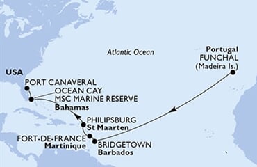 MSC Meraviglia - Portugalsko, Barbados, Martinik, Nizozemské Antily, Bahamy, ...