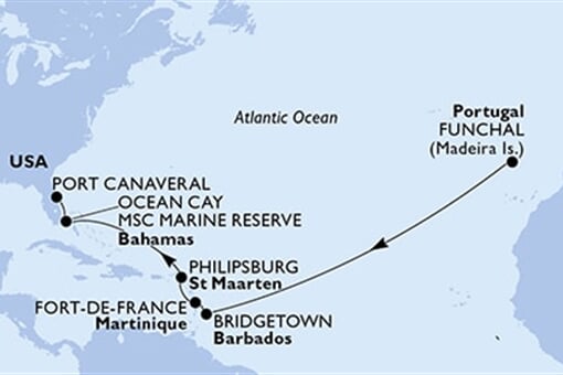 MSC Meraviglia - Portugalsko, Barbados, Martinik, Nizozemské Antily, Bahamy, ...