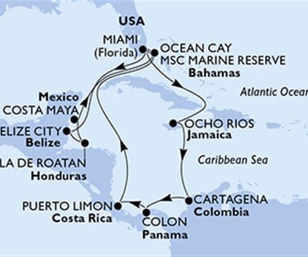 MSC Divina - USA, Belize, Honduras, Mexiko, Bahamy, ... (z Miami)