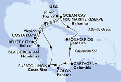 MSC Divina - USA, Bahamy, Belize, Honduras, Mexiko, ... (z Miami)
