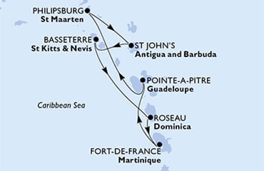 MSC Seaside - Martinik, Guadeloupe, Nizozemské Antily, Antigua a Barbuda, Sv.Kryštof a Nevis, ... (Fort-de-France)
