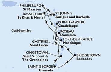 MSC Seaside - Martinik, Guadeloupe, Nizozemské Antily, Antigua a Barbuda, Sv.Kryštof a Nevis, ... (Fort-de-France)