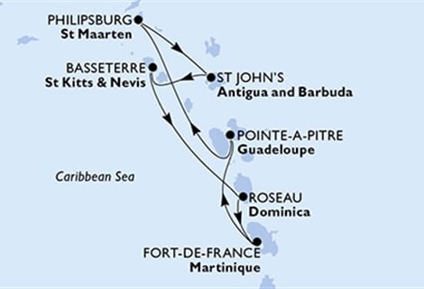 MSC Seaside - Guadeloupe, Nizozemské Antily, Antigua a Barbuda, Sv.Kryštof a Nevis, Dominika, ... (Pointe-a-Pitre)