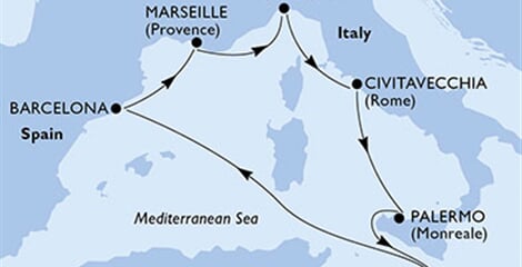 MSC Grandiosa - Itálie, Malta, Španělsko, Francie (Palermo)
