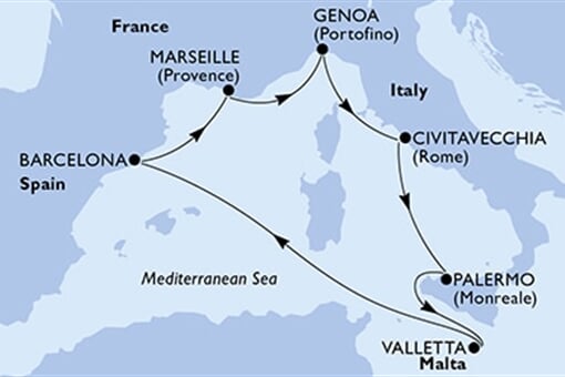 MSC Grandiosa - Španělsko, Francie, Itálie, Malta (z Barcelony)