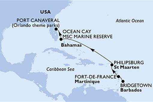 MSC Meraviglia - Barbados, Martinik, Nizozemské Antily, Bahamy, USA (Bridgetown)