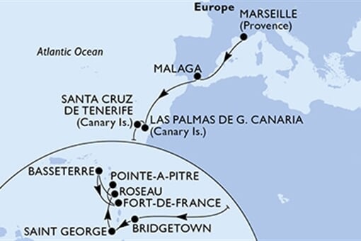 MSC Seaside - Francie, Španělsko, Barbados, Grenada, Dominika, ... (z Marseille)