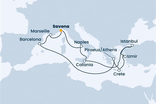 Costa Diadema - Itálie, Turecko, Řecko, Španělsko, Francie (ze Savony)