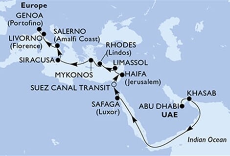 MSC Opera - Arabské emiráty, Omán, Egypt, Izrael, Kypr, ... (z Abú Dhabí)