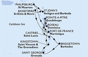 MSC Seaside - Barbados, Grenada, Sv.Vincenc a Grenadiny, Martinik, Guadeloupe, ... (Bridgetown)