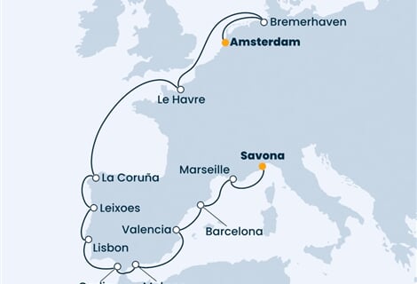 Costa Favolosa - Itálie, Francie, Španělsko, Portugalsko, Německo, ... (ze Savony)